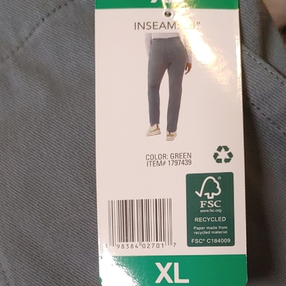 NWT 32 Degrees Women's Knit Stretch Elastic Waist Twill Pants Green XL - Picture 3 of 5